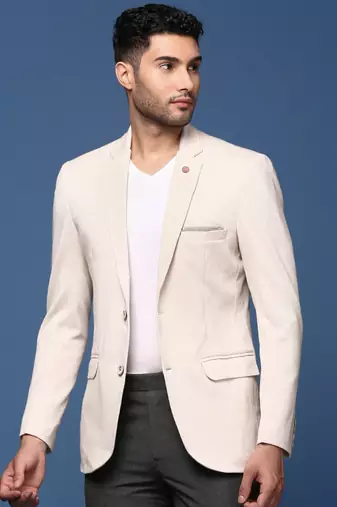 men's cream slim fit single breasted blazer