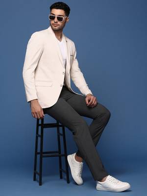 men's cream slim fit single breasted blazer 5