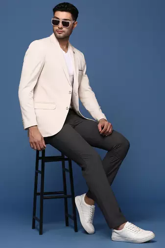 men's cream slim fit single breasted blazer
