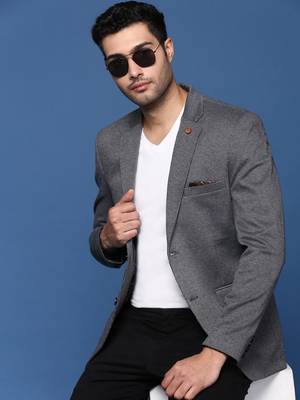 men's grey slim fit single breasted blazer 1