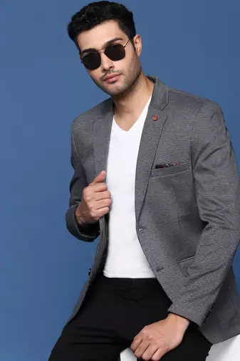 men's grey slim fit single breasted blazer