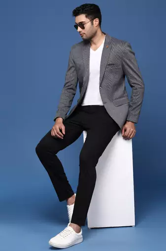 men's grey slim fit single breasted blazer