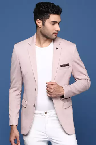 men's peach slim fit single breasted blazer