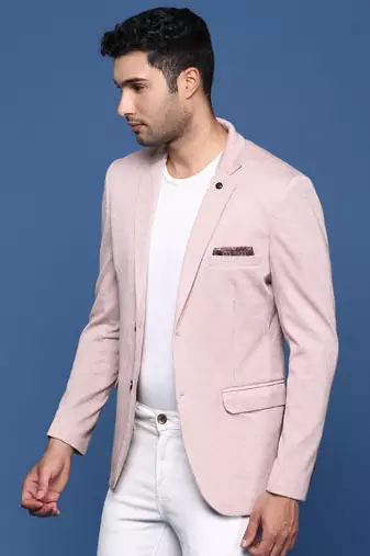 men's peach slim fit single breasted blazer