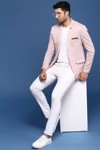 men's peach slim fit single breasted blazer