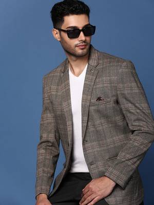 men's grey slim fit single breasted blazer 1