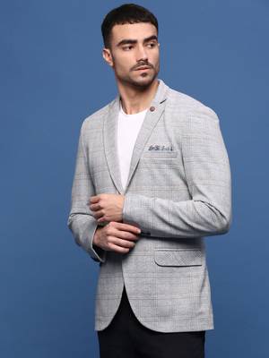 men's grey slim fit single-breasted blazer 3