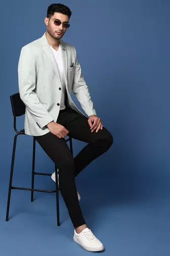 men's green slim fit single breasted blazer