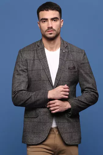 men's grey slim fit single-breasted blazer