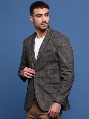 men's grey slim fit single-breasted blazer 4