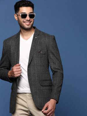 men's charcoal slim fit single breasted blazer 1