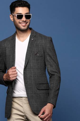 men's charcoal slim fit single breasted blazer