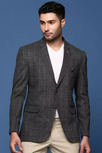 men's charcoal slim fit single breasted blazer