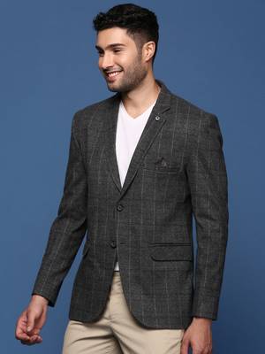 men's charcoal slim fit single breasted blazer 3