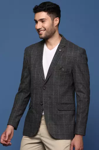 men's charcoal slim fit single breasted blazer