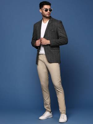 men's charcoal slim fit single breasted blazer 5