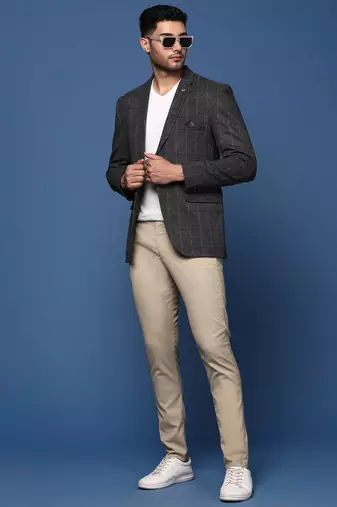 men's charcoal slim fit single breasted blazer