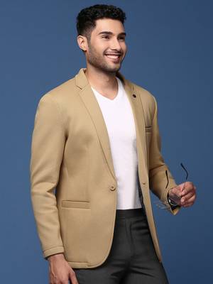 Showoff men's khaki slim fit single breasted blazer 1