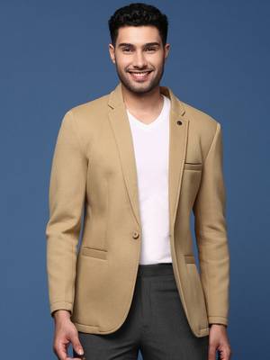Showoff men's khaki slim fit single breasted blazer 2