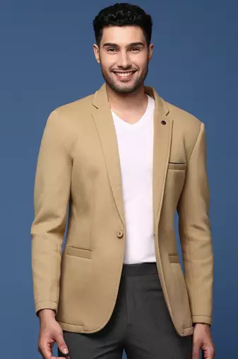 Showoff men's khaki slim fit single breasted blazer