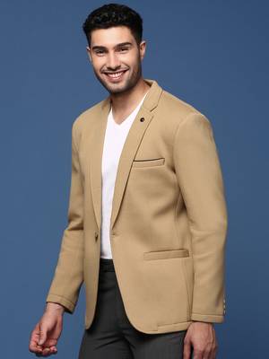 Showoff men's khaki slim fit single breasted blazer 3