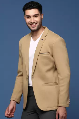 Showoff men's khaki slim fit single breasted blazer