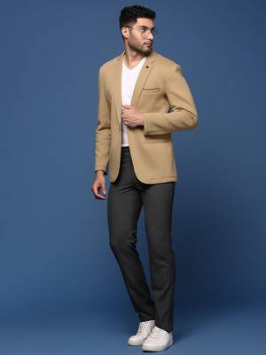 Showoff men's khaki slim fit single breasted blazer 5