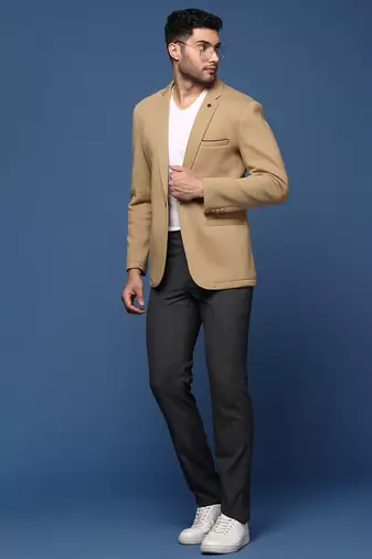 Showoff men's khaki slim fit single breasted blazer