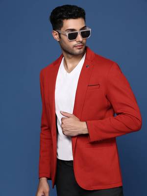 Showoff men's red slim fit single breasted blazer 1
