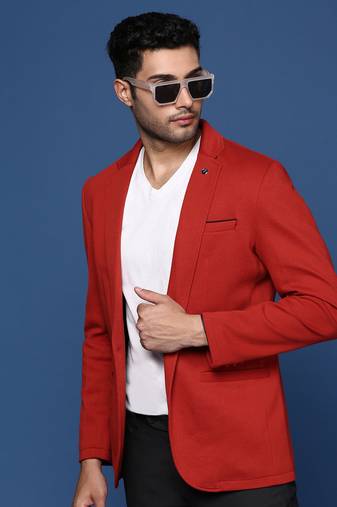 Showoff men's red slim fit single breasted blazer