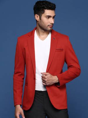 Showoff men's red slim fit single breasted blazer 2