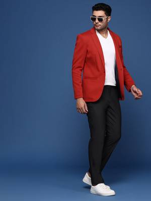 Showoff men's red slim fit single breasted blazer 5