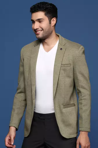 men's green slim fit single breasted blazer
