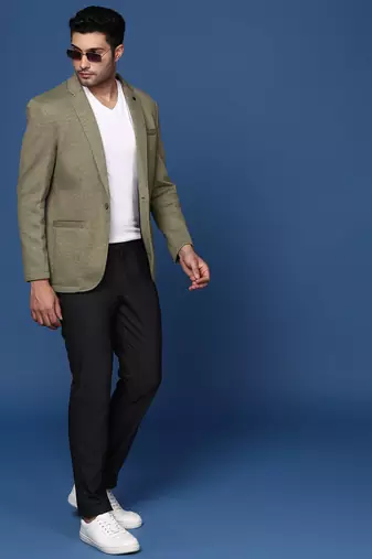 men's green slim fit single breasted blazer