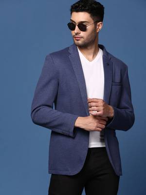 men's navy blue slim fit single breasted blazer 2