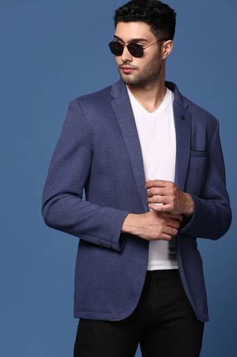 men's navy blue slim fit single breasted blazer