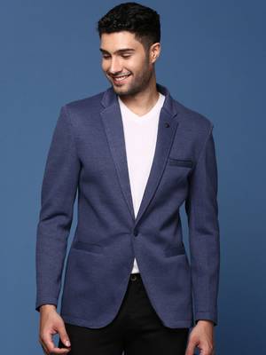 men's navy blue slim fit single breasted blazer 3