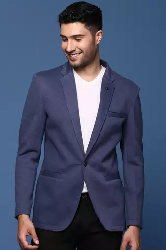men's navy blue slim fit single breasted blazer