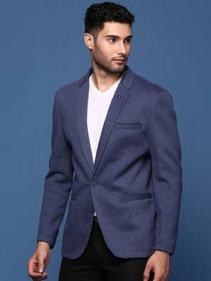 men's navy blue slim fit single breasted blazer 4