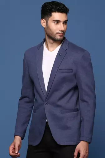 men's navy blue slim fit single breasted blazer