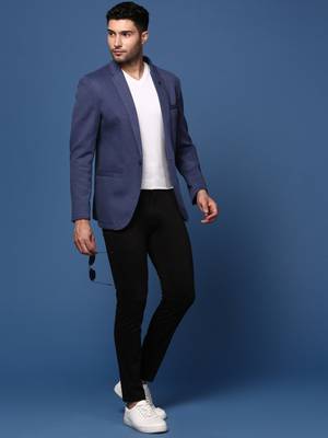 men's navy blue slim fit single breasted blazer 6