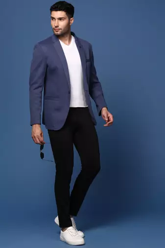men's navy blue slim fit single breasted blazer