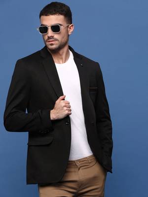 men's black slim fit single-breasted blazer 1
