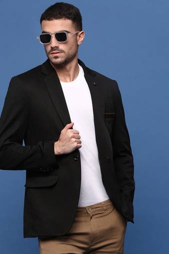 men's black slim fit single-breasted blazer