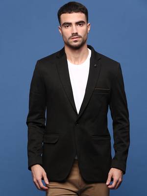 men's black slim fit single-breasted blazer 2