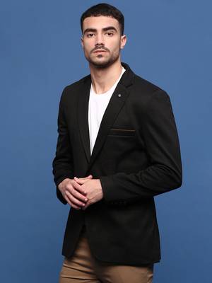 men's black slim fit single-breasted blazer 3