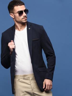 men's navy blue slim fit single-breasted blazer 1