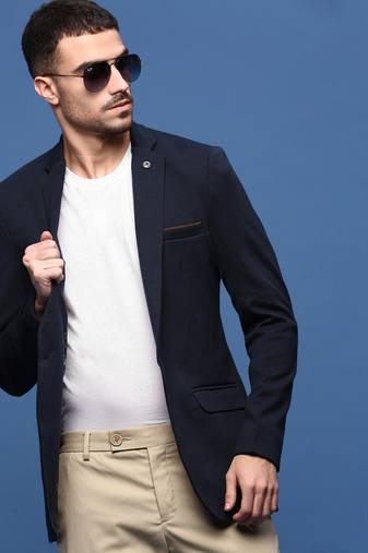 men's navy blue slim fit single-breasted blazer