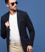 men's navy blue slim fit single-breasted blazer
