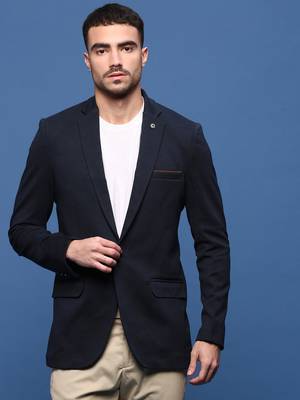 men's navy blue slim fit single-breasted blazer 2